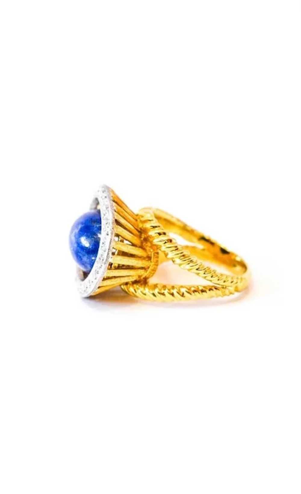 Estate 18K Lapis Lazuli Diamond Ring - image 3