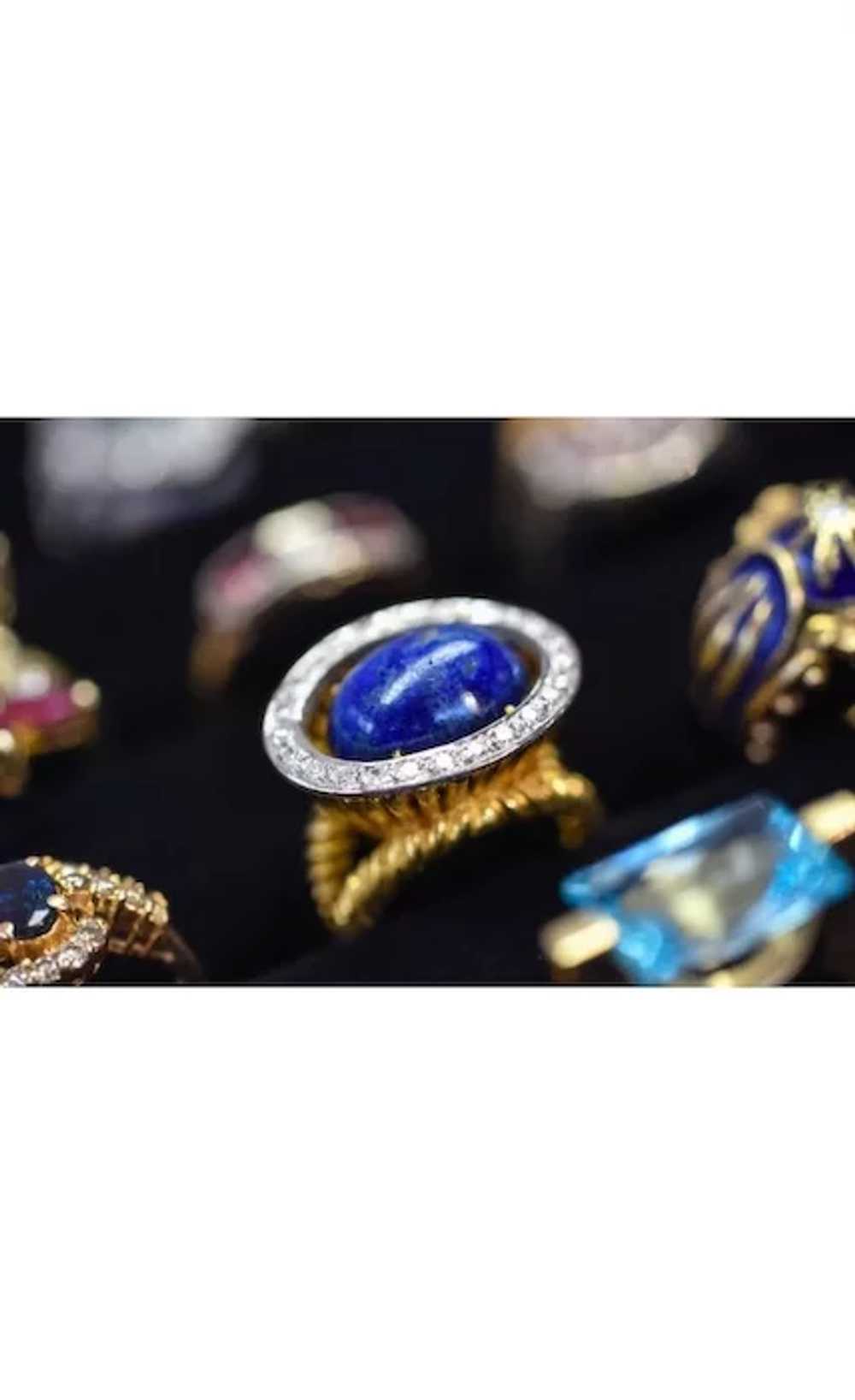Estate 18K Lapis Lazuli Diamond Ring - image 5