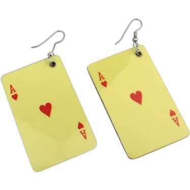 Movable Playing Cards Dangle Earrings Ace Winning 