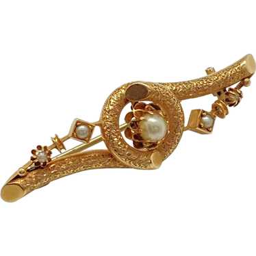 Victorian Brooch 14K Rose Gold and Seed Pearl