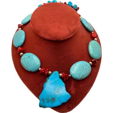 Vintage Southwestern Style Red Coral and Turquois… - image 1