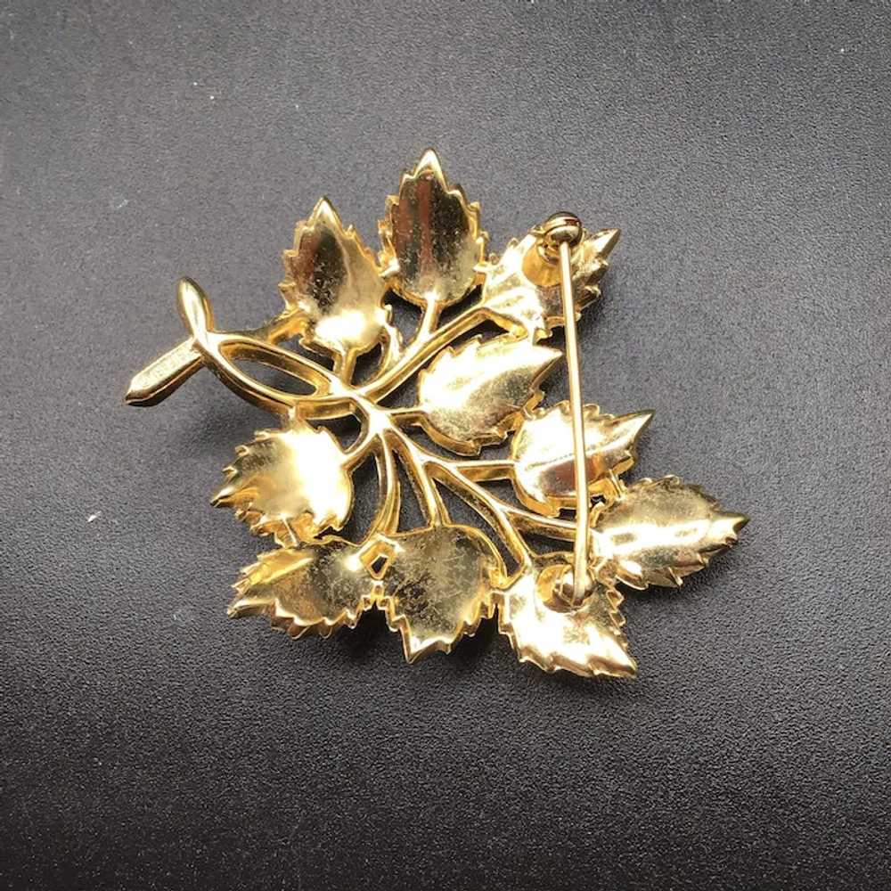 Vintage Crown Trifari Gold Tone Brooch Leaf Branc… - image 3