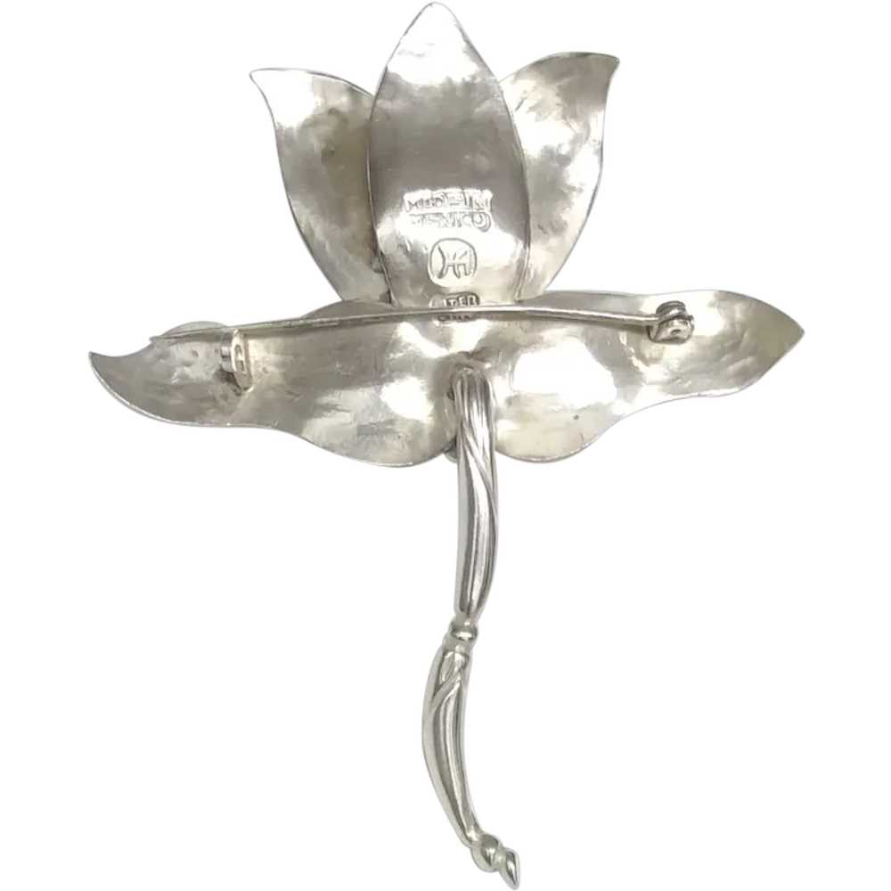 Vintage Sterling Silver Mexican Floral Brooch by … - image 2