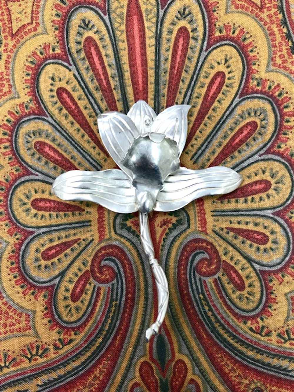 Vintage Sterling Silver Mexican Floral Brooch by … - image 3