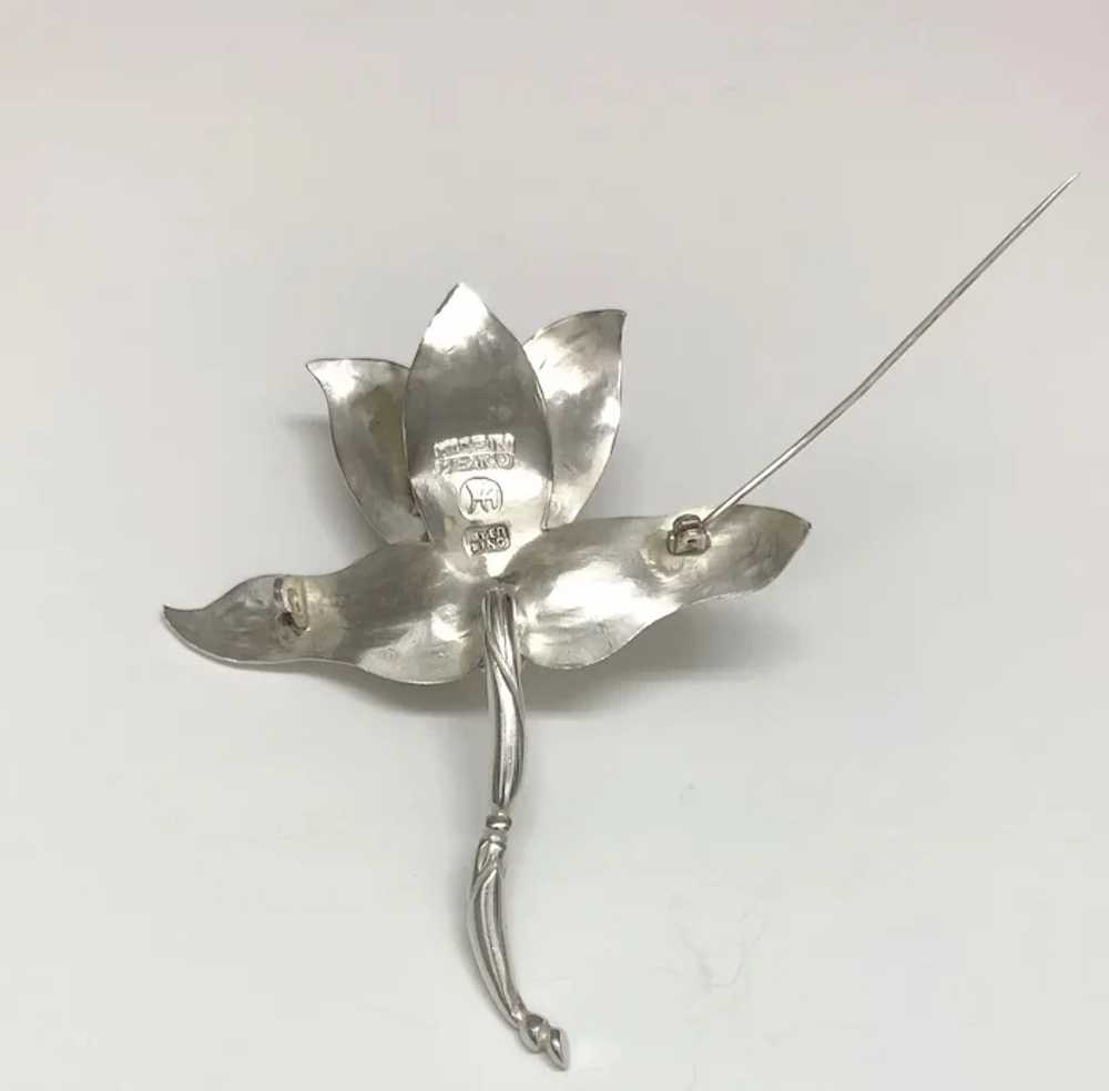 Vintage Sterling Silver Mexican Floral Brooch by … - image 4