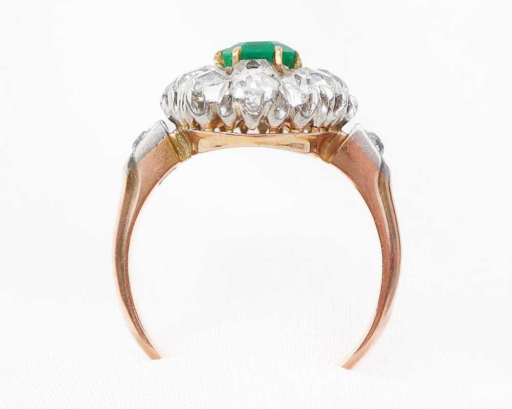 Edwardian Diamond & Emerald Navette Ring - image 4