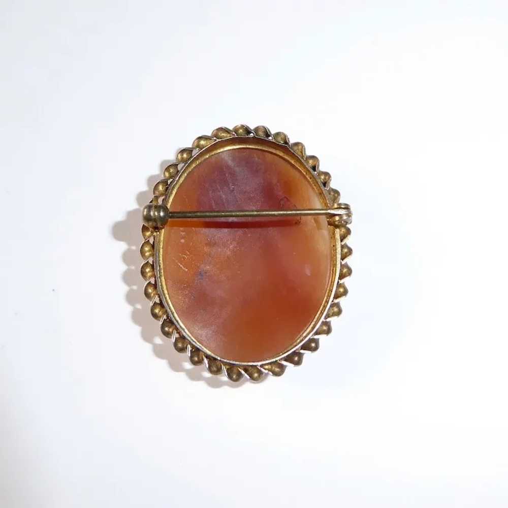 Carnelian Shell Cameo Pin Sterling Gold Wash Frame - image 10