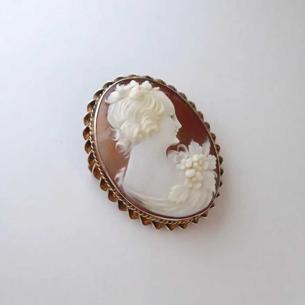 Carnelian Shell Cameo Pin Sterling Gold Wash Frame - image 12