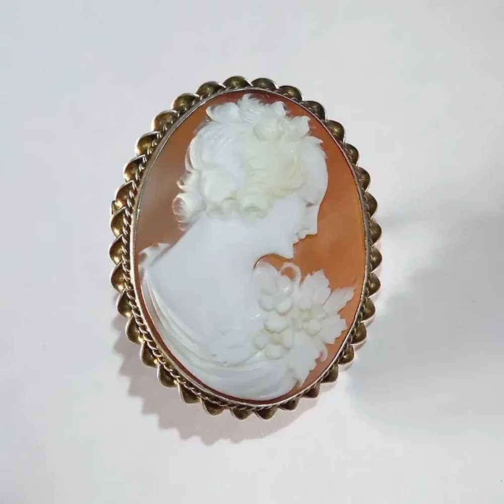 Carnelian Shell Cameo Pin Sterling Gold Wash Frame - image 3