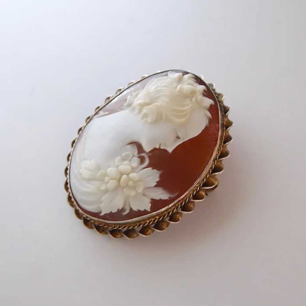 Carnelian Shell Cameo Pin Sterling Gold Wash Frame - image 4