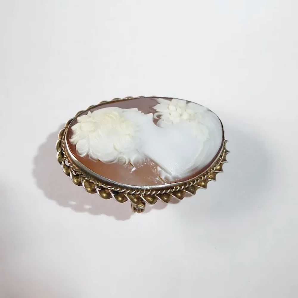 Carnelian Shell Cameo Pin Sterling Gold Wash Frame - image 5