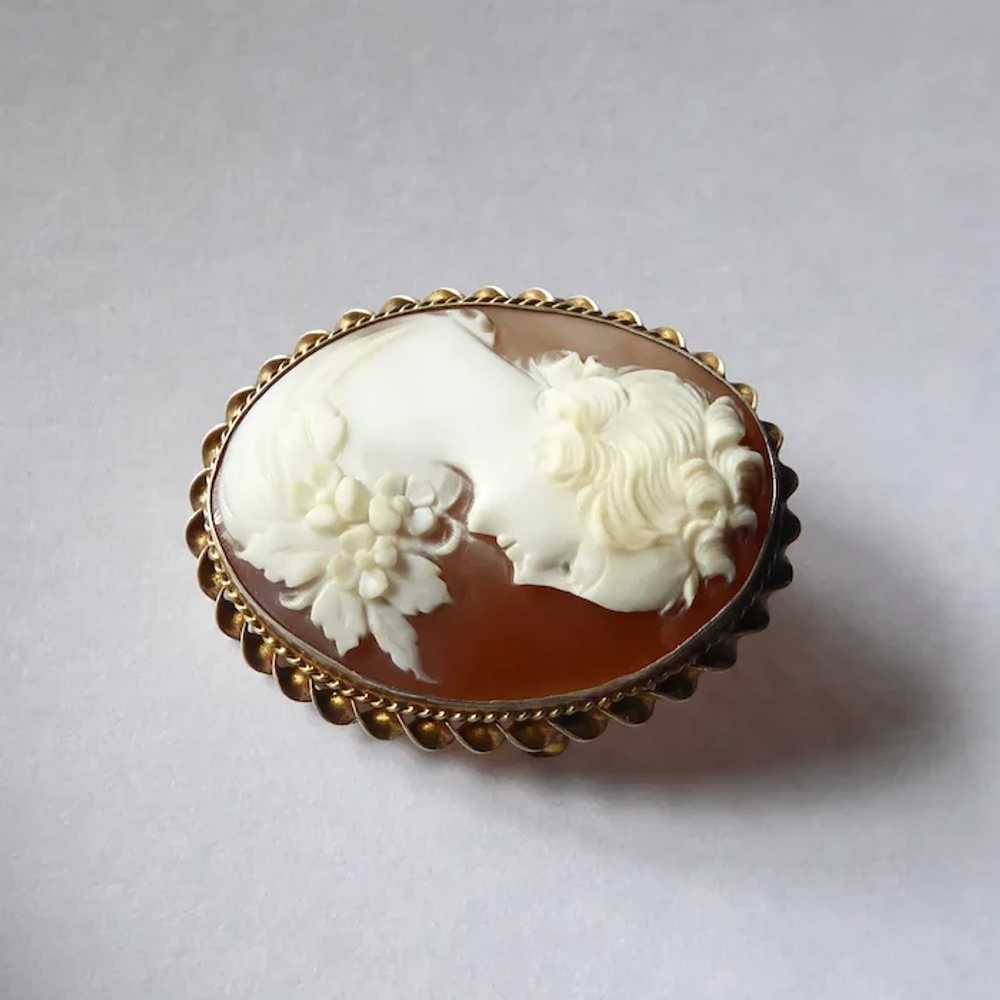 Carnelian Shell Cameo Pin Sterling Gold Wash Frame - image 6