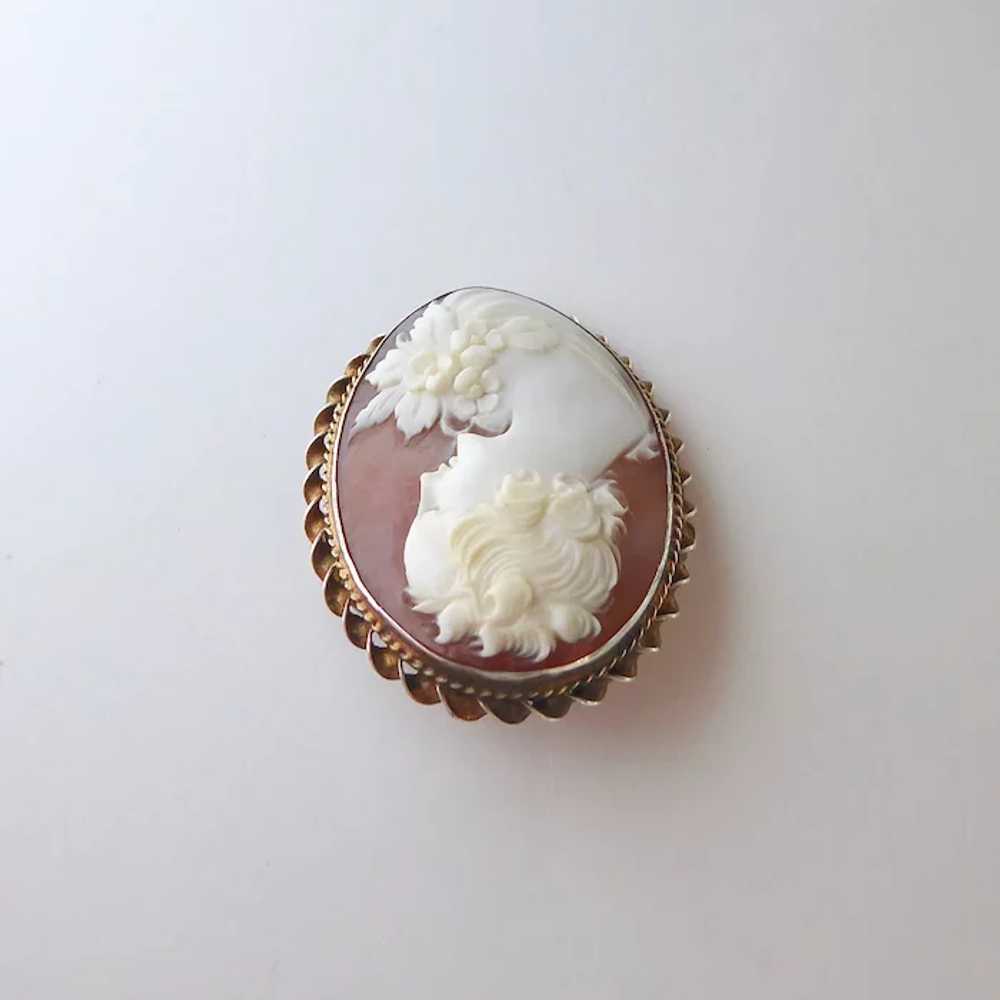 Carnelian Shell Cameo Pin Sterling Gold Wash Frame - image 7