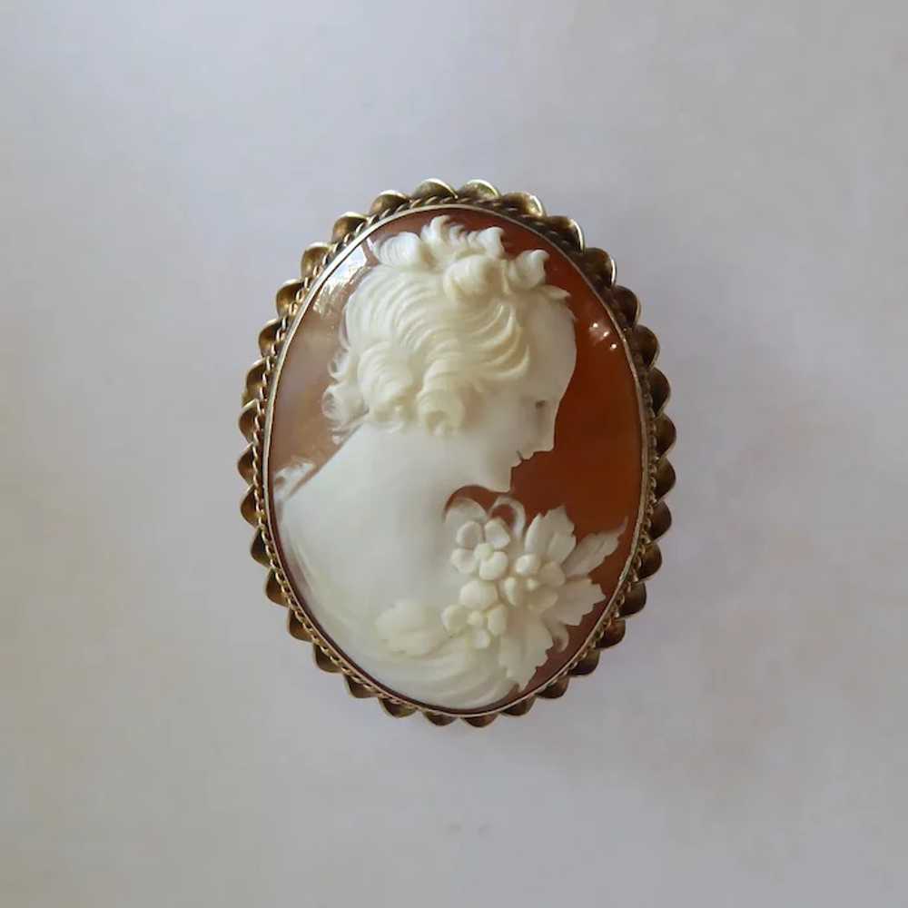 Carnelian Shell Cameo Pin Sterling Gold Wash Frame - image 8