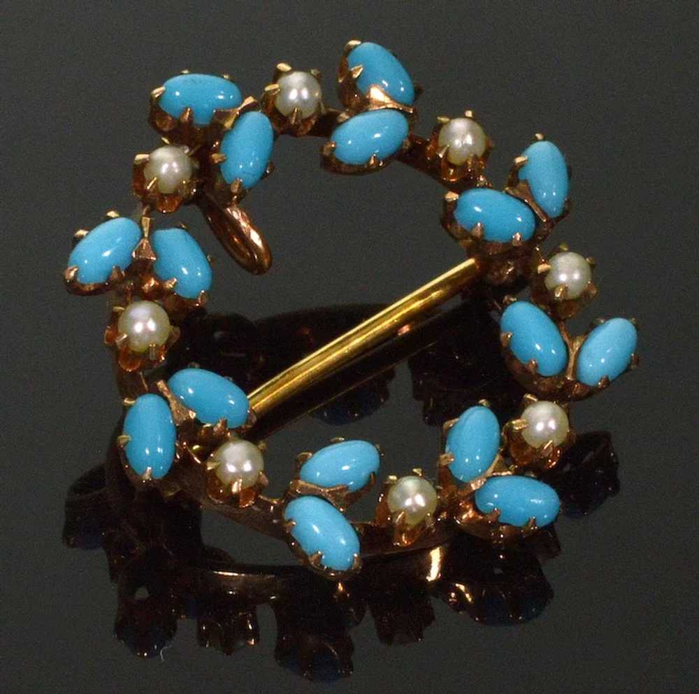 Antique Victorian 14K Gold Natural Turquoise Pear… - image 4