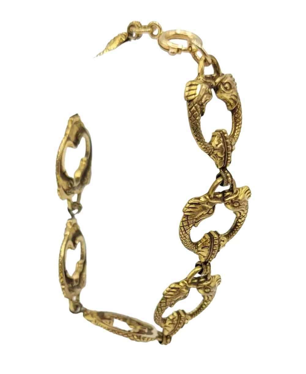 Gold Tone Vintage Textured Koi Fish Chain Link Br… - image 6