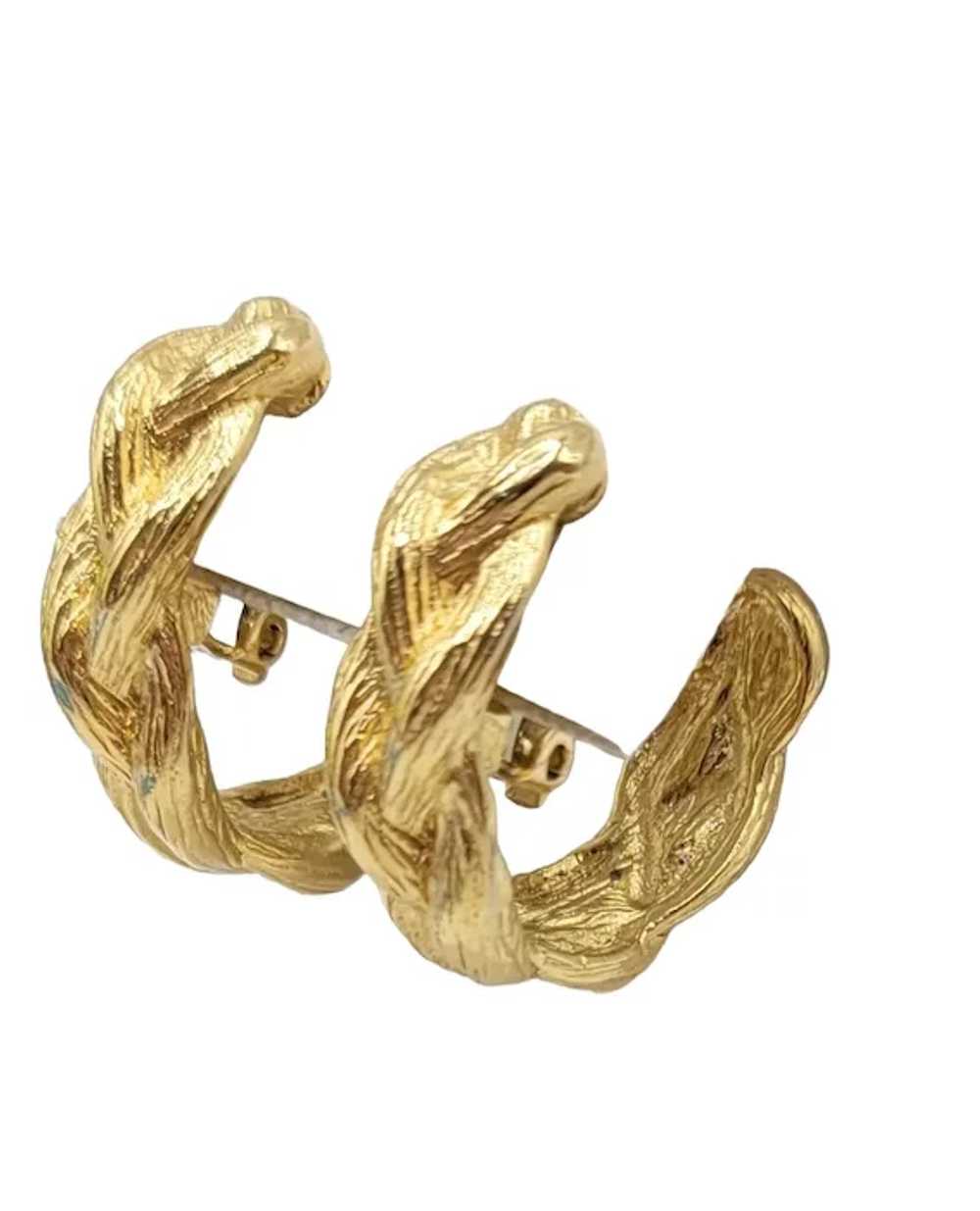 Givenchy Gold Tone Twist Knot Braided Hoop Clip-O… - image 4