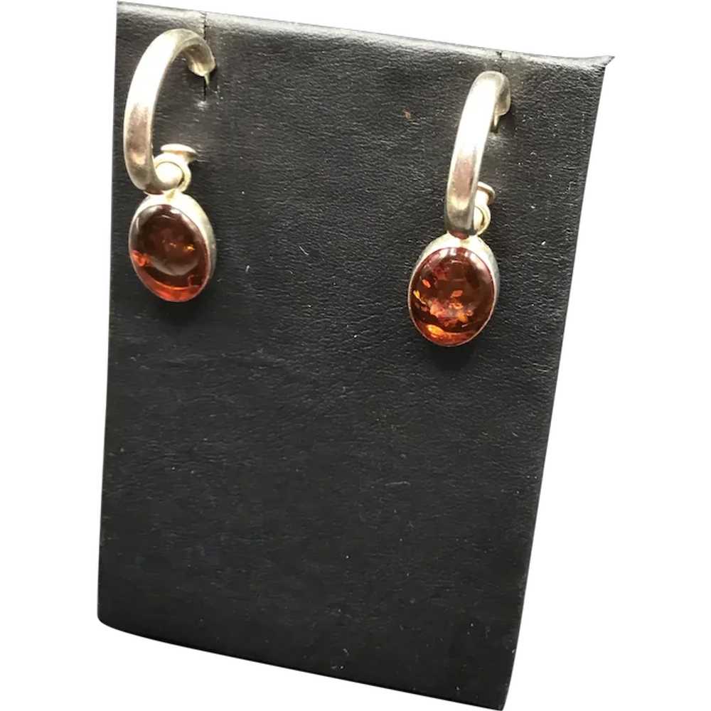Amber Dangle Earrings Sterling Silver Hoops with … - image 1