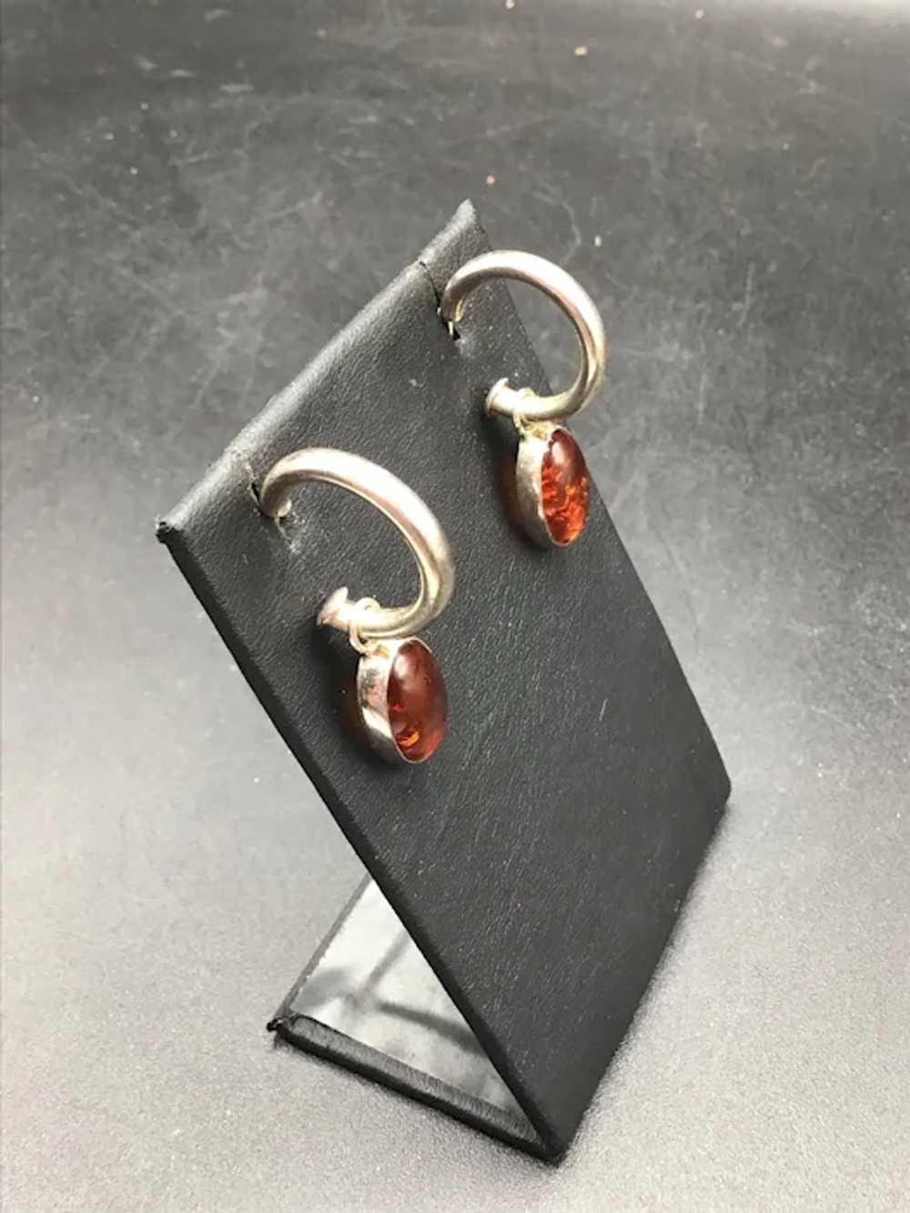 Amber Dangle Earrings Sterling Silver Hoops with … - image 2