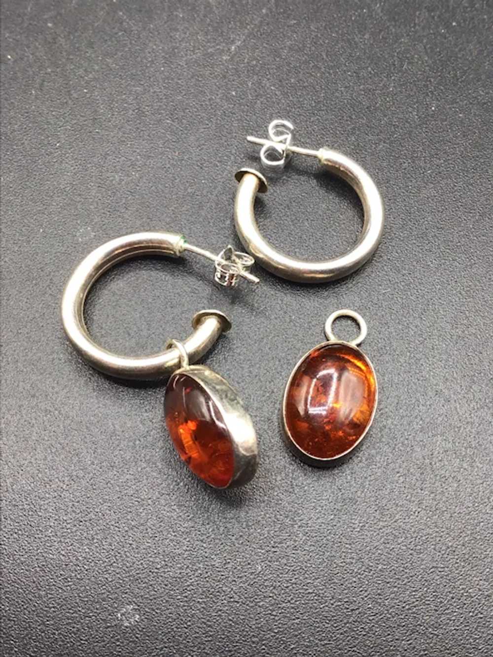 Amber Dangle Earrings Sterling Silver Hoops with … - image 3