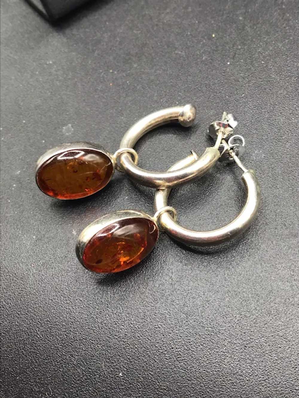 Amber Dangle Earrings Sterling Silver Hoops with … - image 4