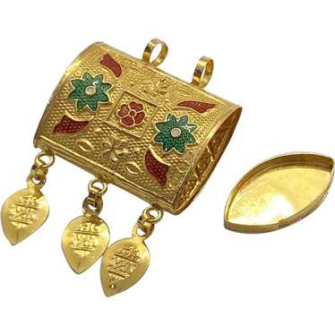 Prayer Box / Pill Box Container Pendant Charm 21K… - image 1