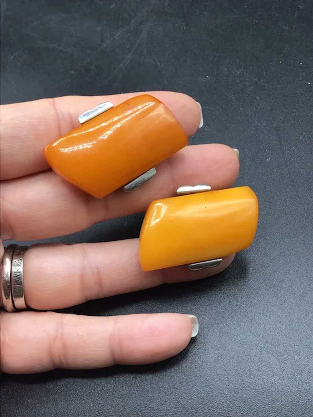 Genuine Baltic Amber Cufflinks Butterscotch Chunk… - image 2