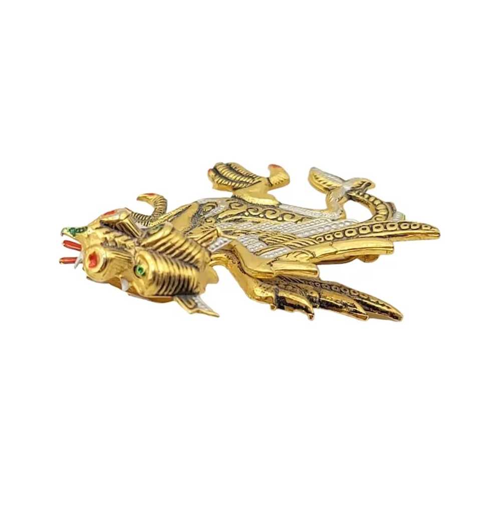 Damascene Vintage 1960s Dragon Brooch, Marked Spa… - image 8