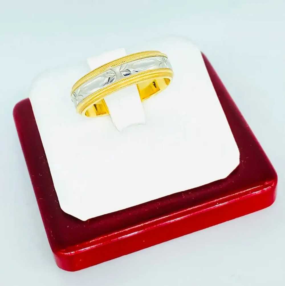 Vintage Men’s Two-Tone Diamond Cut Design Ring 14… - image 4