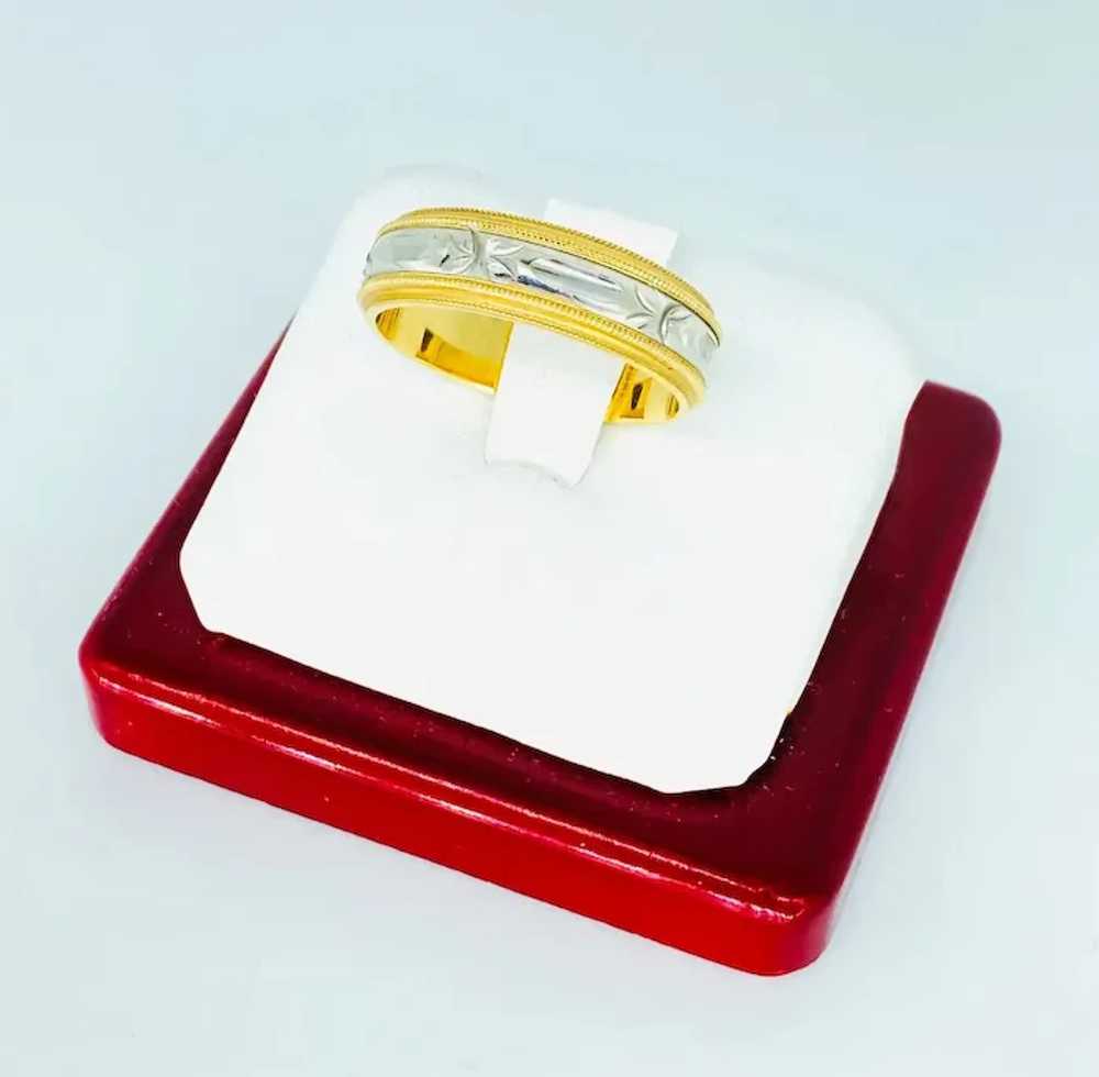 Vintage Men’s Two-Tone Diamond Cut Design Ring 14… - image 5