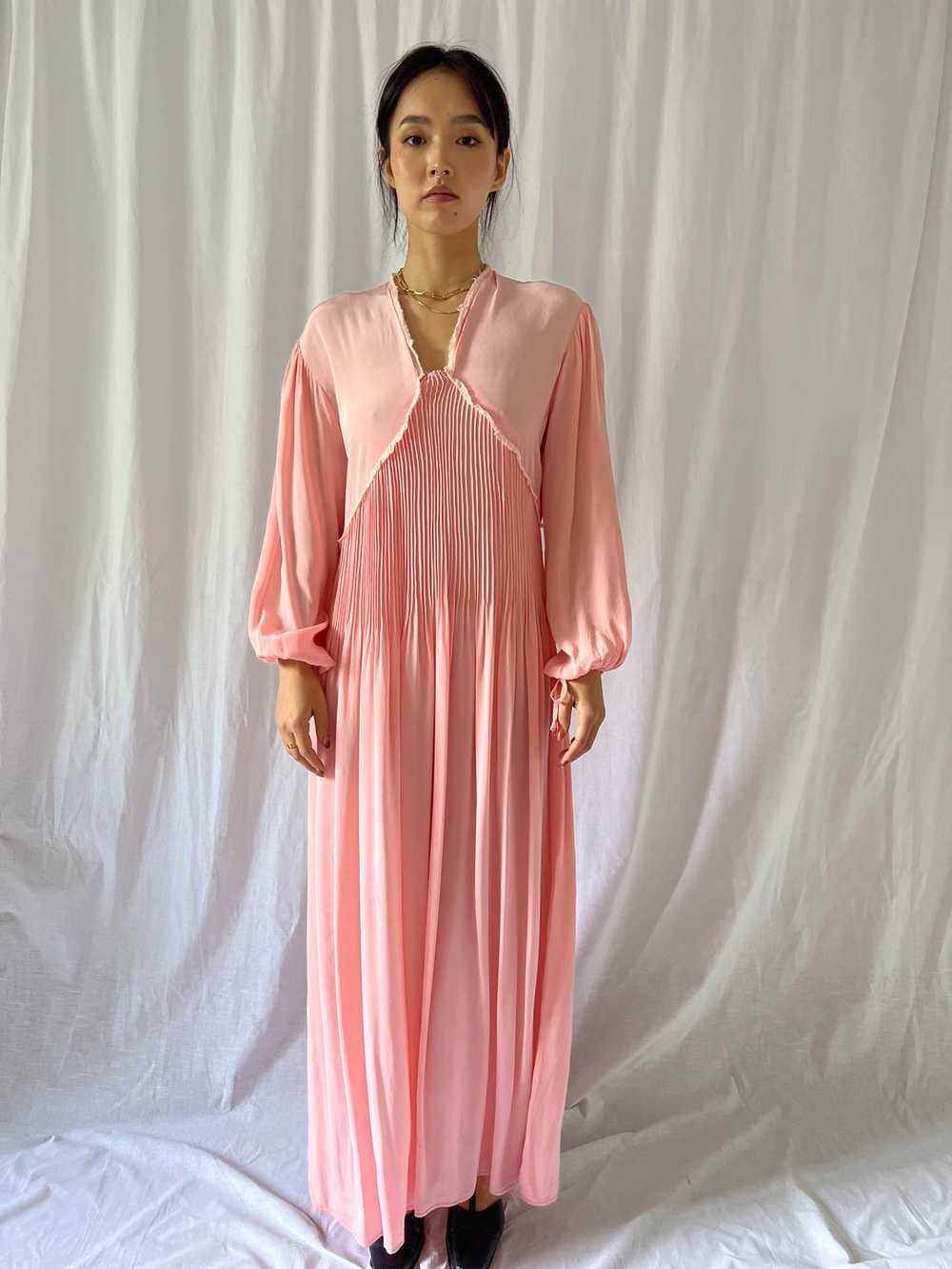 Vintage 30s pink dress long balloon sleeves - image 3