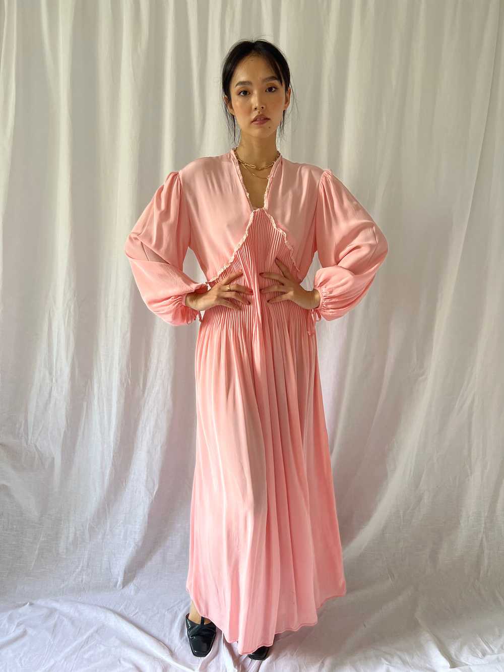 Vintage 30s pink dress long balloon sleeves - image 5