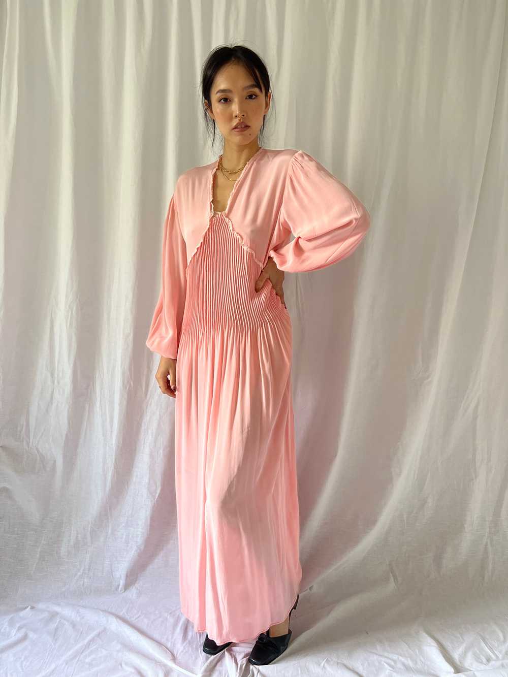 Vintage 30s pink dress long balloon sleeves - image 6