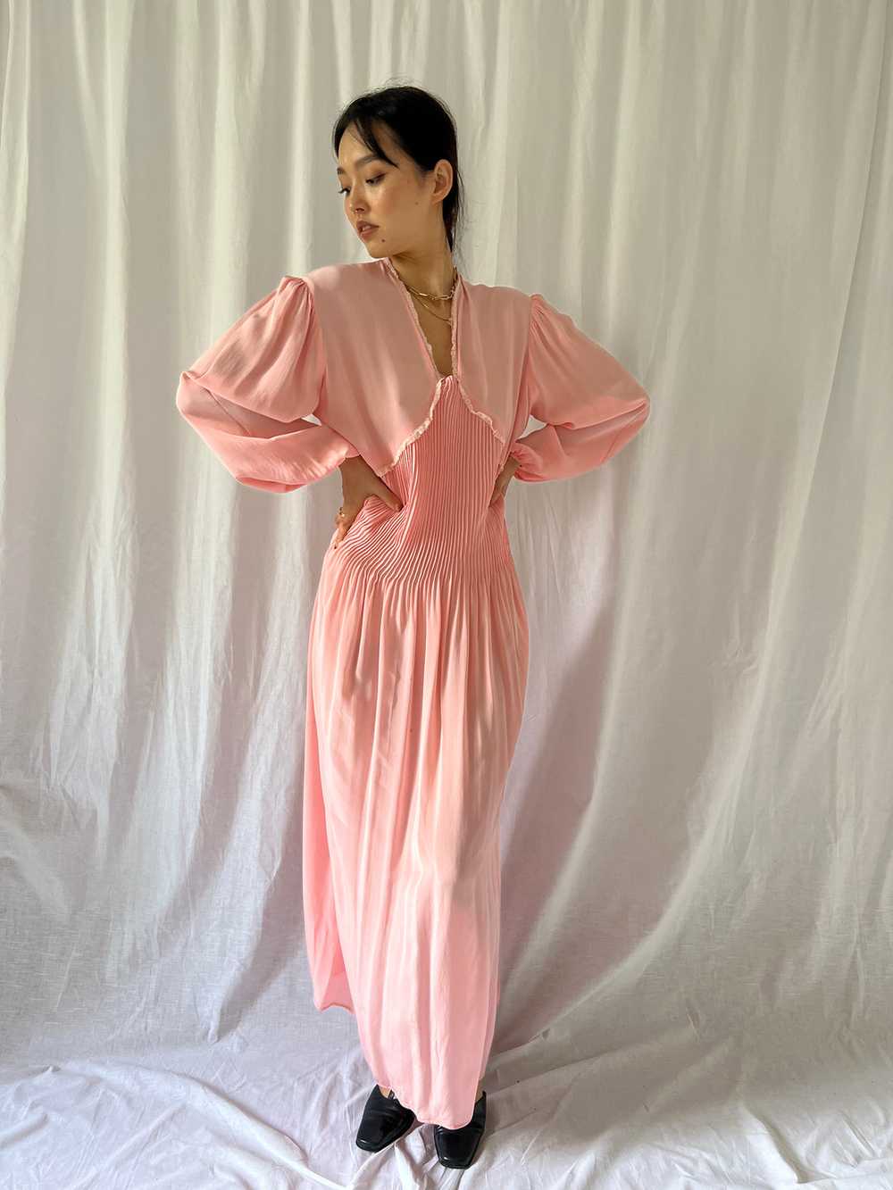 Vintage 30s pink dress long balloon sleeves - image 7