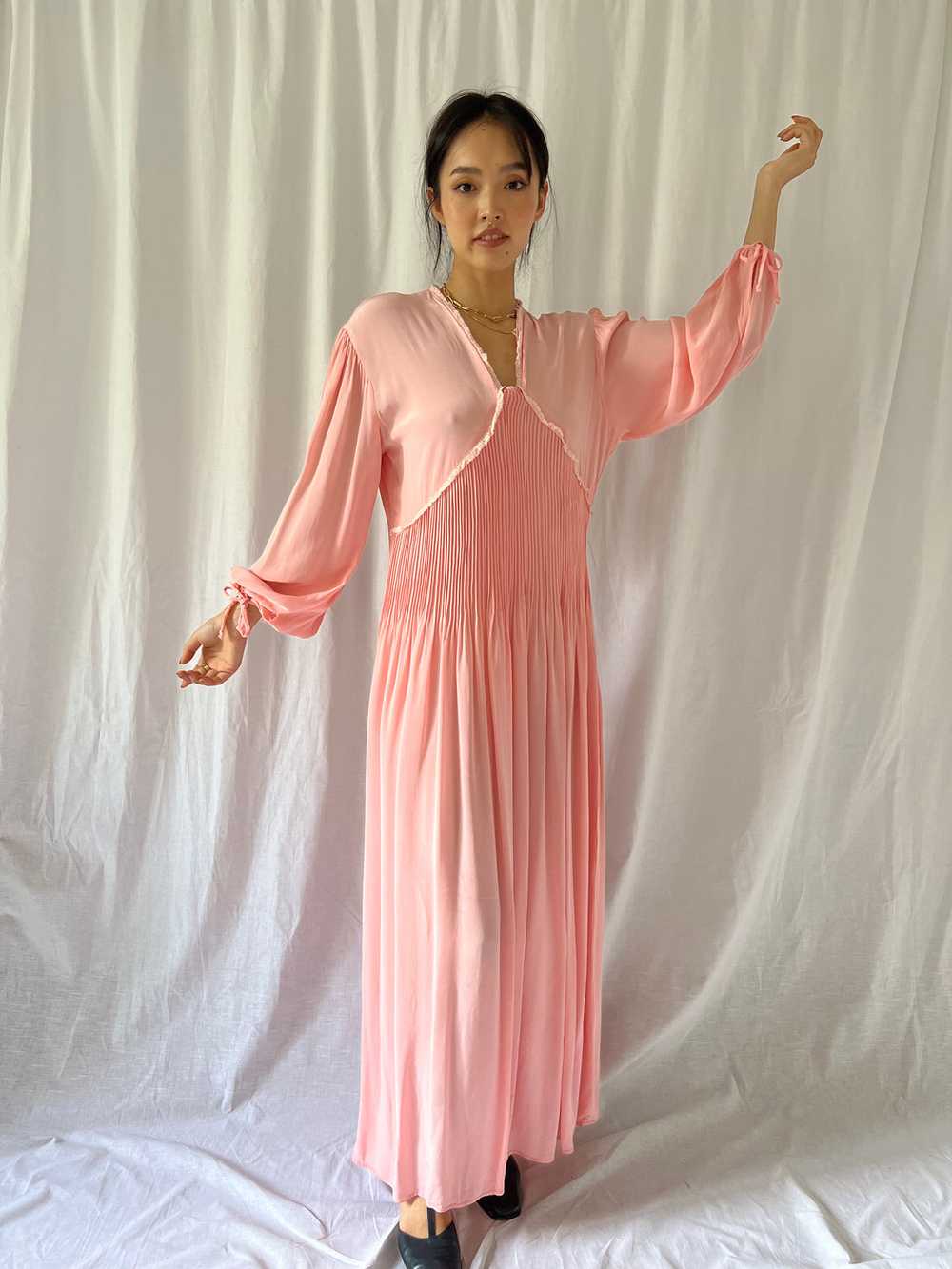 Vintage 30s pink dress long balloon sleeves - image 8