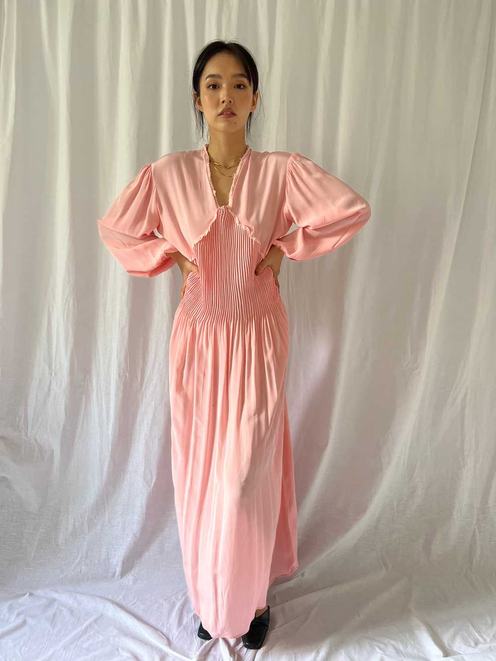 Vintage 30s pink dress long balloon sleeves - image 9