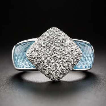 Estate Pave-Set Diamond And Blue Topaz Ring