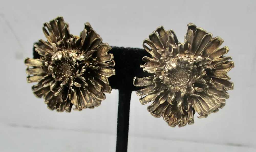 Gilt Sterling Floral Head Clip-on Earrings vintag… - image 2