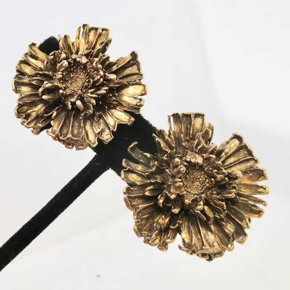 Gilt Sterling Floral Head Clip-on Earrings vintag… - image 5