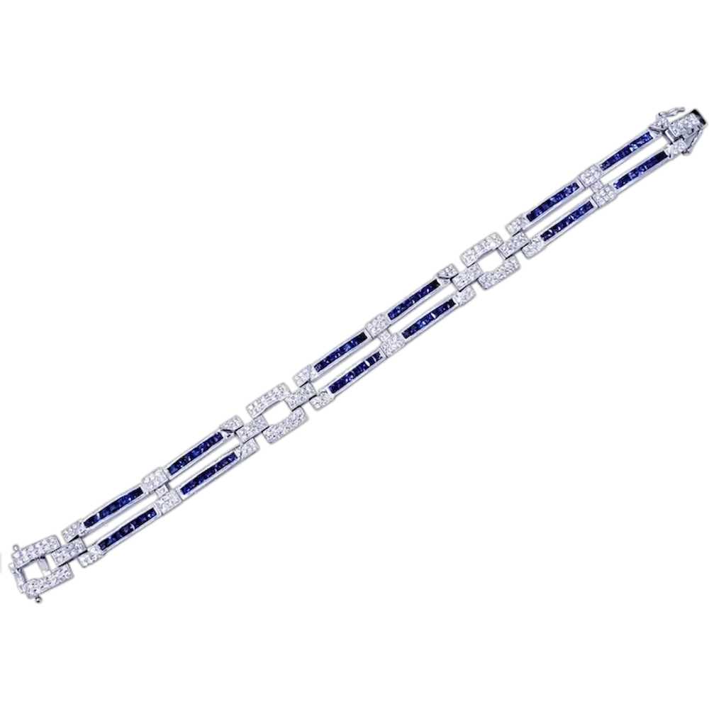 Art Deco Luxury 9.60 Carat Diamond and Sapphire B… - image 1