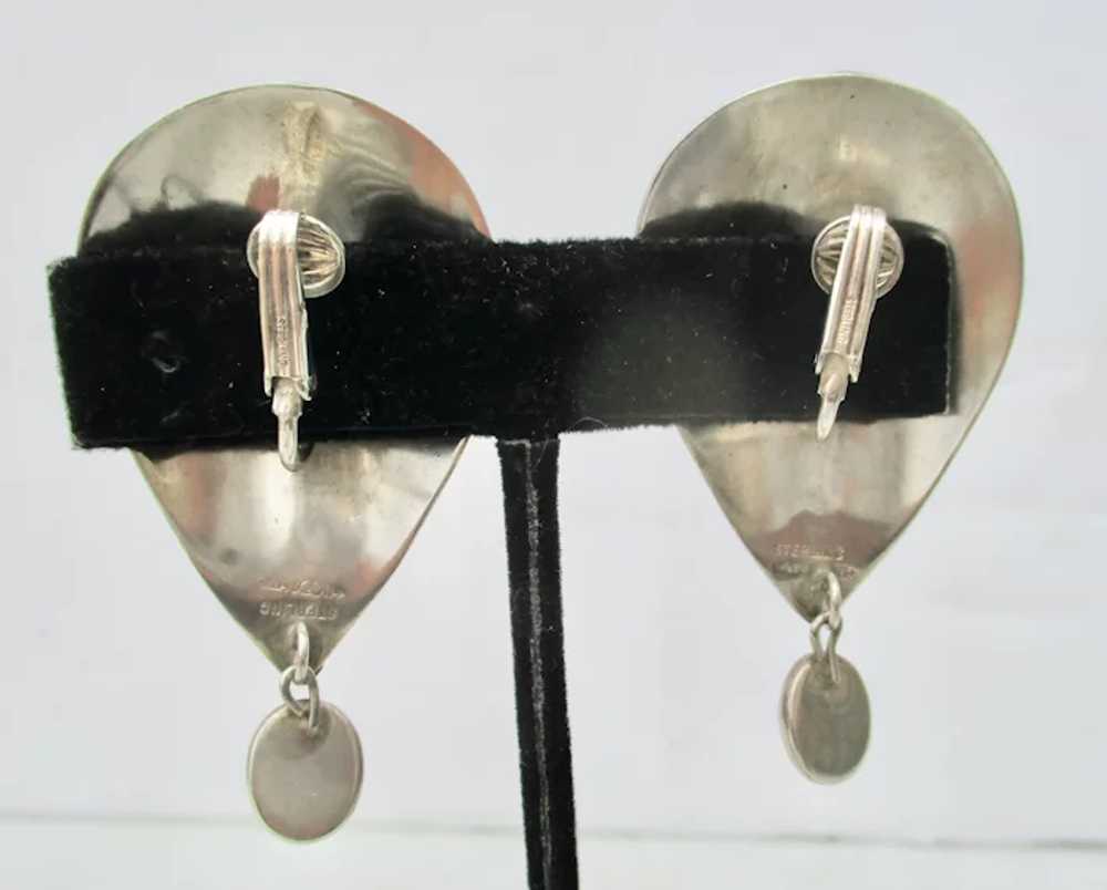 Modernist Sterling Silver  and Onyx Earrings with… - image 3