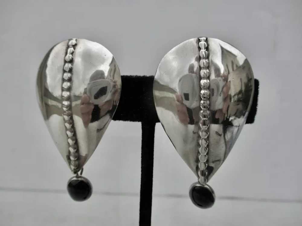 Modernist Sterling Silver  and Onyx Earrings with… - image 4