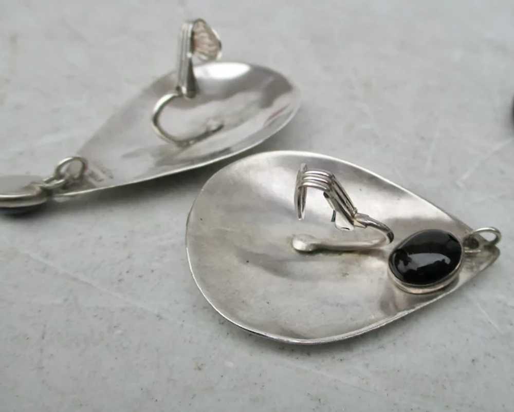 Modernist Sterling Silver  and Onyx Earrings with… - image 6