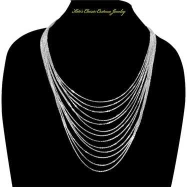 Trifari 13 Strand Silver Tone Chain Necklace - image 1