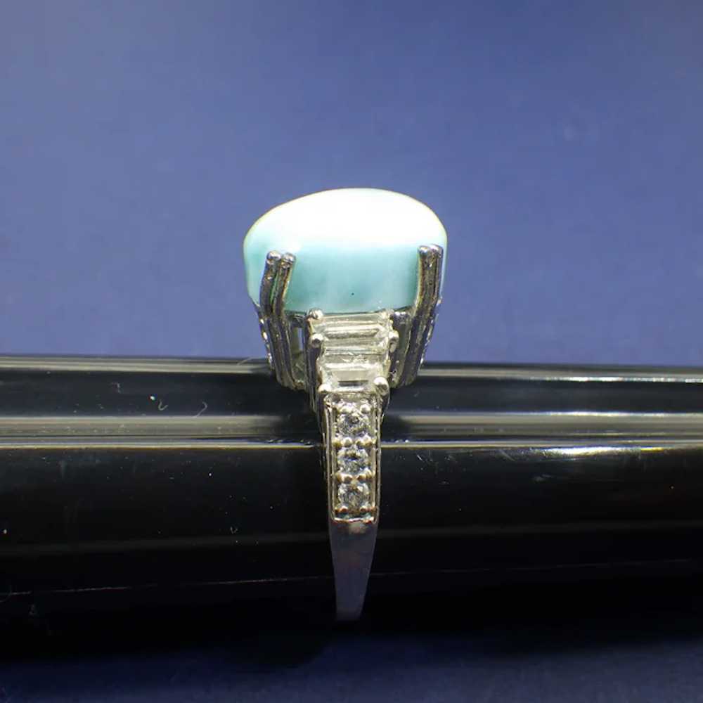 Caribbean Larimar Gemstone Ring, Fancy CZ Accente… - image 3