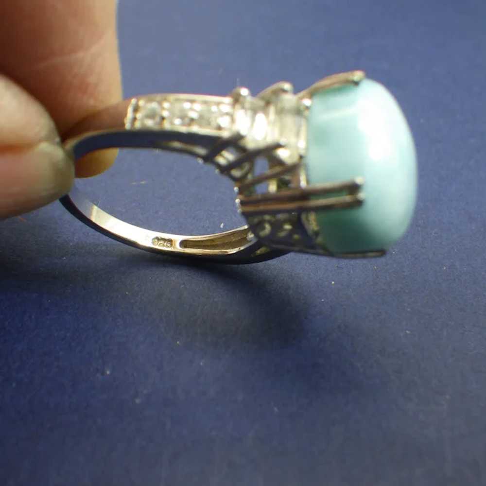 Caribbean Larimar Gemstone Ring, Fancy CZ Accente… - image 6