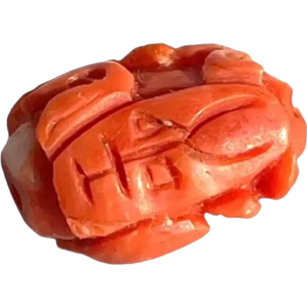 Carved Momo Coral Bead Ojime Chinese Font Gem