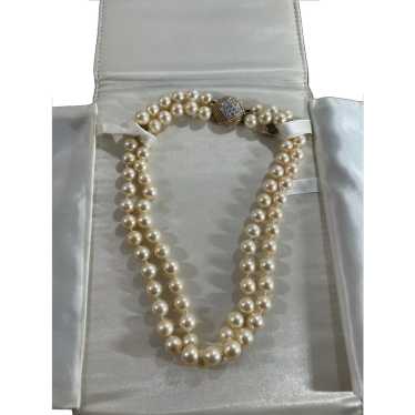 Gorgeous Estate 9MM Double Strand 14K Gold and Dia