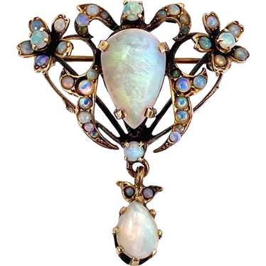Antique Art Nouveau 14K & Opal Brooch