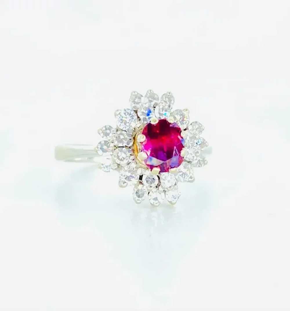 Vintage Ruby Center and Diamonds Surrounding Clus… - image 3